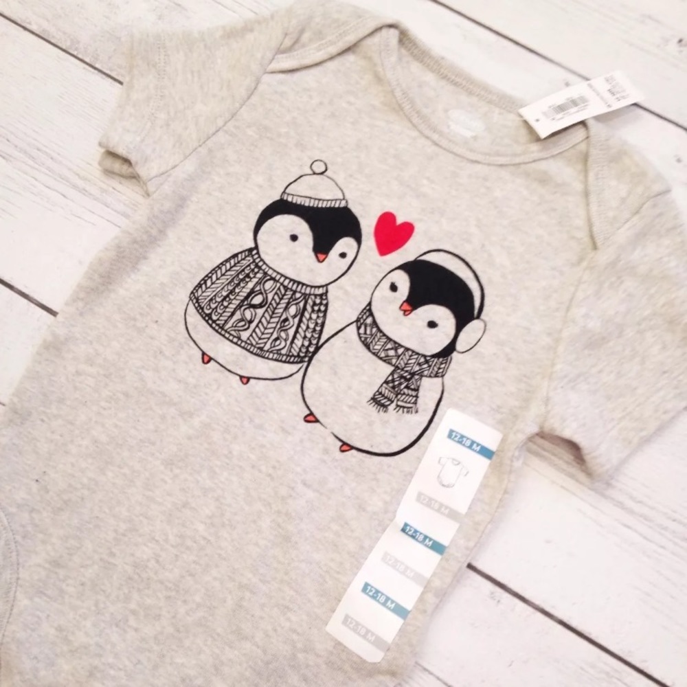 Baby Gray Penguin Bodysuit - Size 12-18 Months
